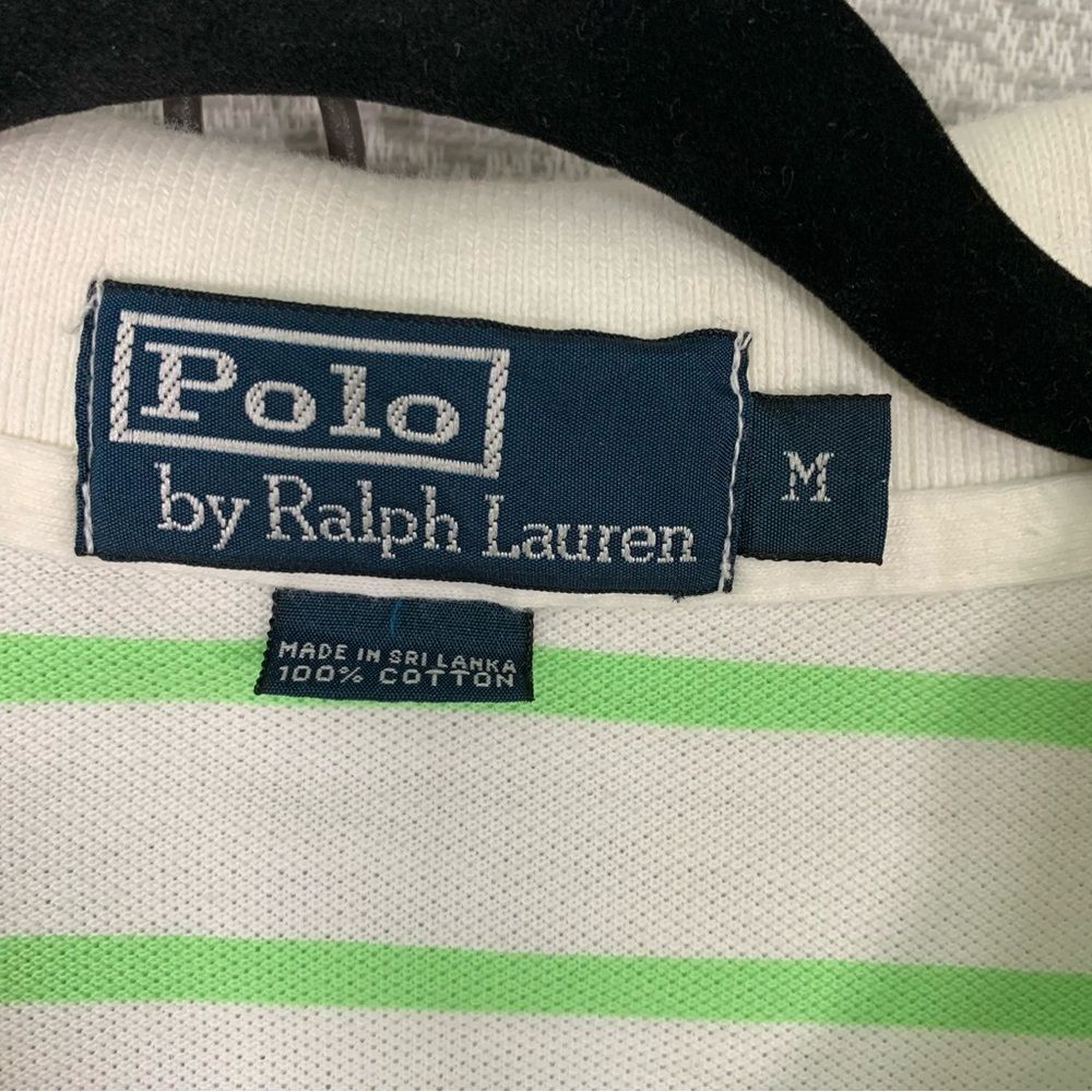 POLO by RALPH LAUREN Men's Short Sleeve Green & White Stripe Polo Shirt Med #970 - Picture 3 of 9